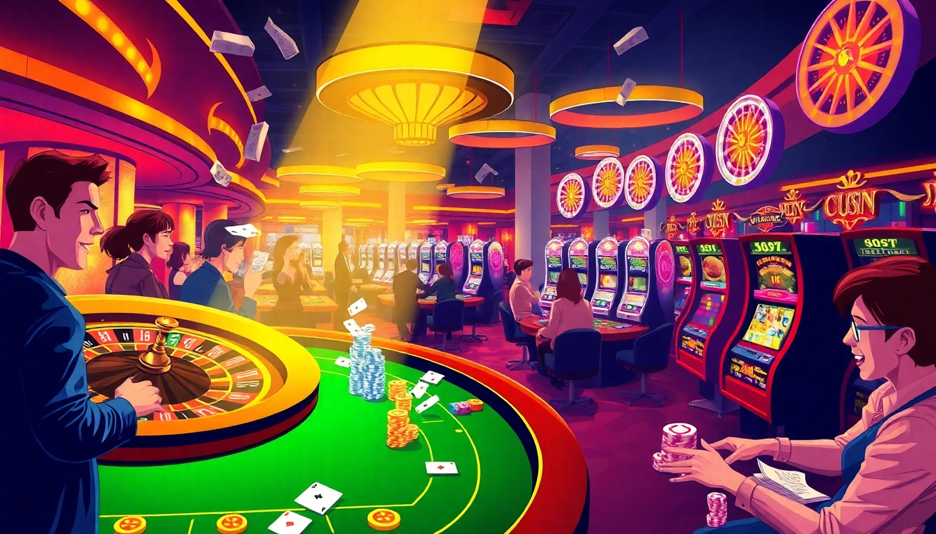 Engaging casino scene showcasing poker players and a roulette wheel at 888aa.mobi.